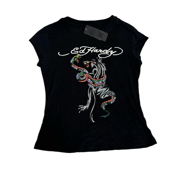 Ed Hardy Black Tee with Colorful Tiger Design - Picture 1 of 3
